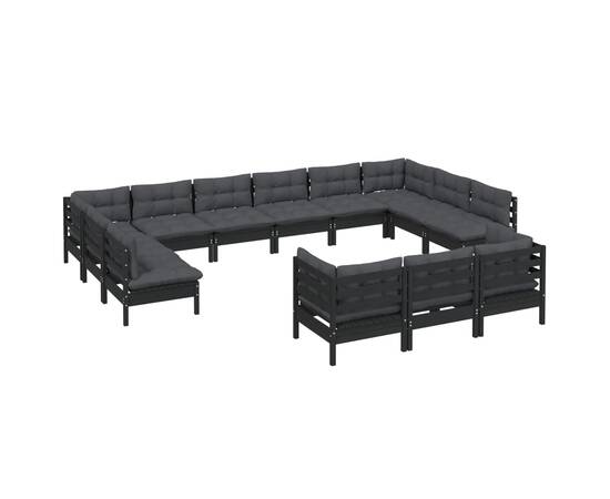 Set mobilier grădină cu perne, 13 piese, negru, lemn de pin, 3 image