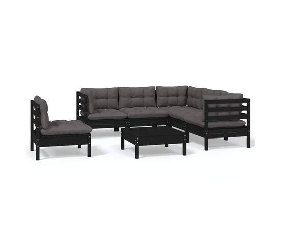 Set mobilier grădină cu perne, 6 piese, negru, lemn de pin, 2 image