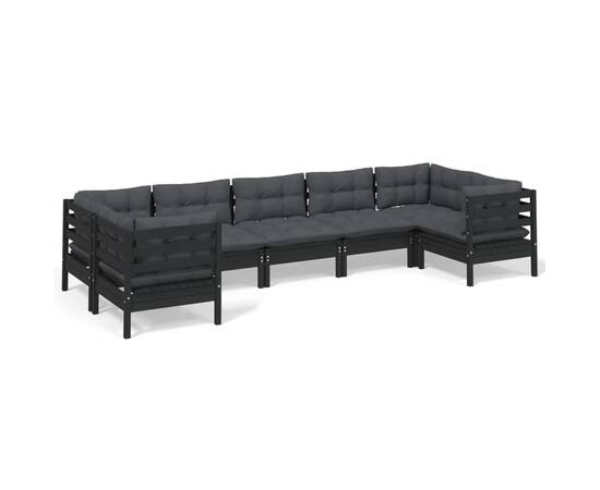 Set mobilier grădină cu perne, 7 piese, negru, lemn de pin, 2 image