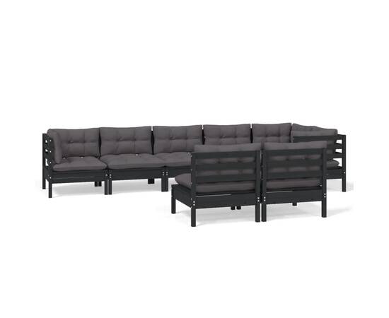 Set mobilier grădină cu perne, 8 piese, negru, lemn masiv pin, 2 image