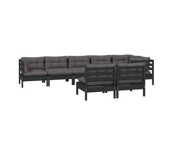 Set mobilier grădină cu perne, 8 piese, negru, lemn masiv pin, 3 image