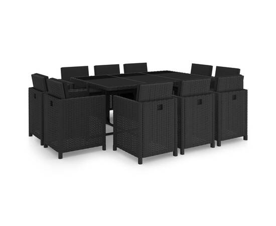 Set mobilier de exterior cu perne, 11 piese, negru, poliratan