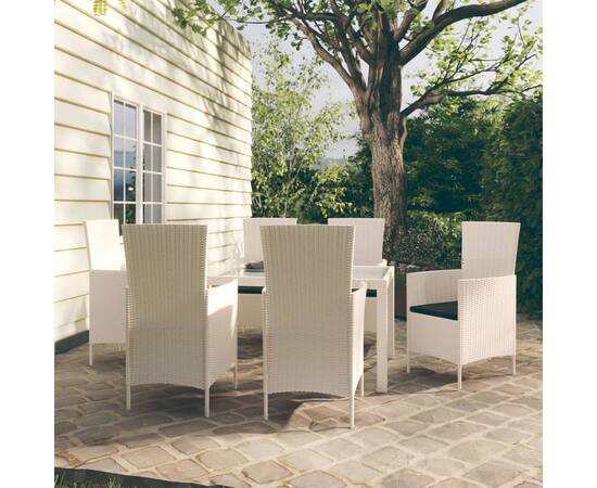 Set mobilier de exterior cu perne, 7 piese, alb, poliratan