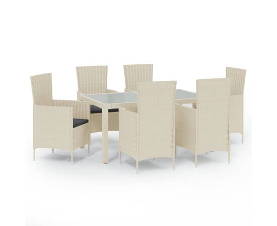 Set mobilier de exterior cu perne, 7 piese, alb, poliratan, 2 image