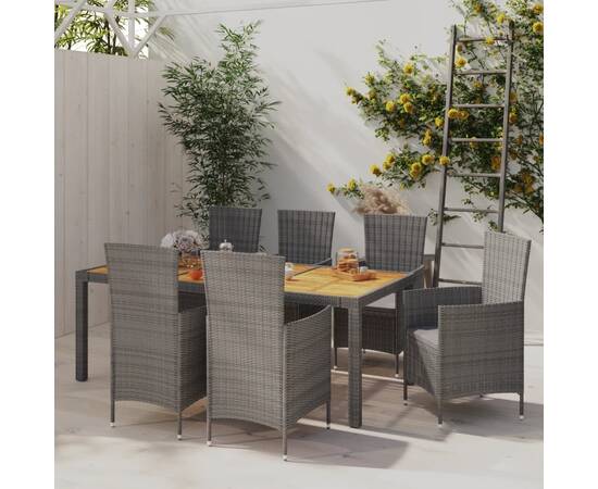 Set mobilier de exterior cu perne, 7 piese, gri, poliratan