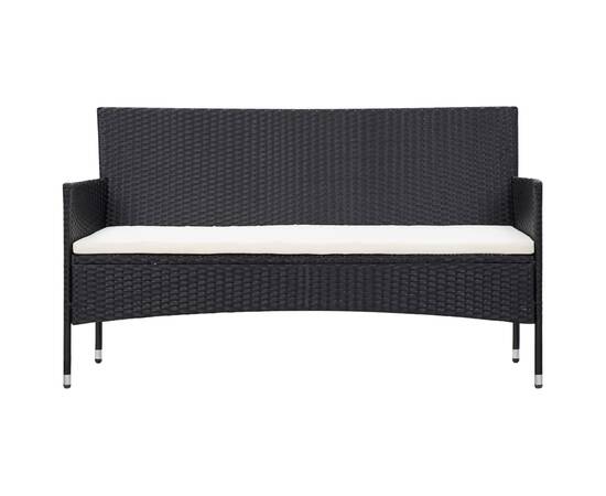 Set mobilier de grădină cu perne, 4 piese, negru, poliratan, 5 image