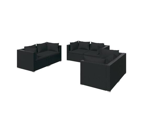 Set mobilier de grădină cu perne, 6 piese, negru, poliratan, 2 image