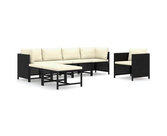 Set mobilier de grădină cu perne, 7 piese, negru, poliratan, 2 image