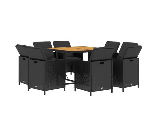 Set mobilier de grădină cu perne, 9 piese, negru, poliratan, 3 image