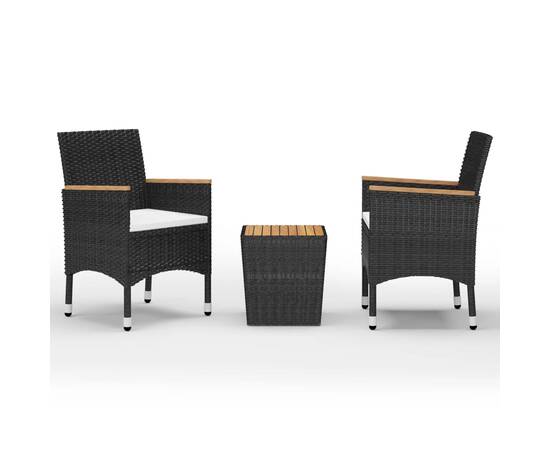 Set mobilier bistro, 3 piese, negru, poliratan și lemn acacia, 2 image