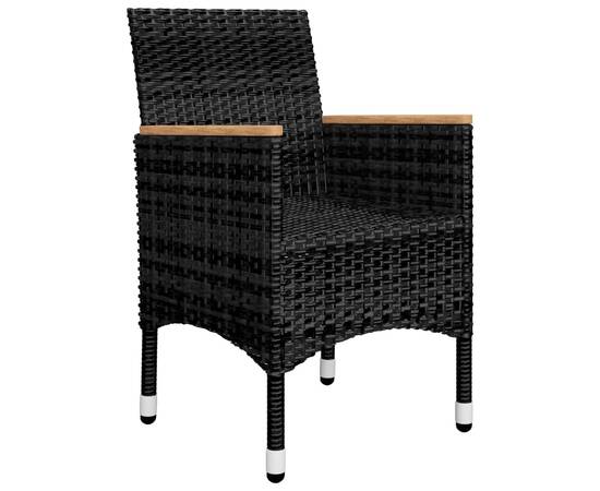 Set mobilier bistro, 3 piese, negru, poliratan și lemn acacia, 6 image