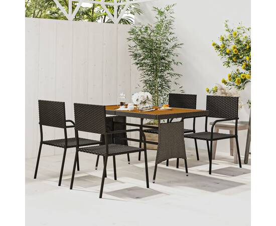 Set mobilier de exterior, 5 piese, negru, poliratan