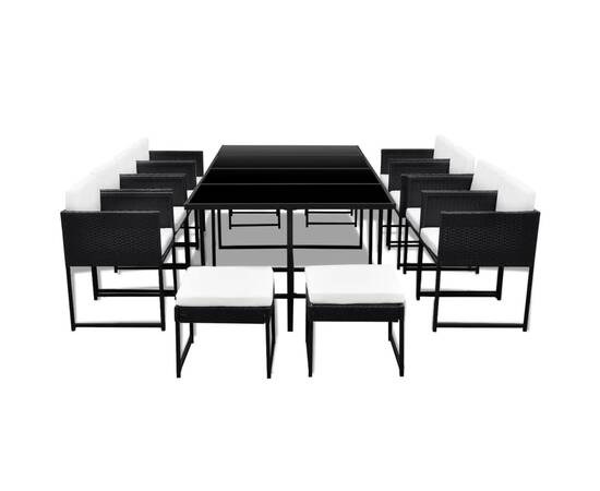 Set mobilier de exterior cu perne, 13 piese, negru, poliratan, 3 image