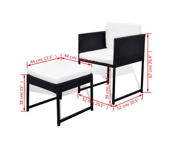 Set mobilier de exterior cu perne, 13 piese, negru, poliratan, 8 image