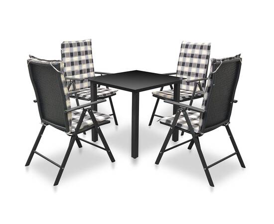 Set mobilier de exterior cu perne, 5 piese, negru, aluminiu, 2 image