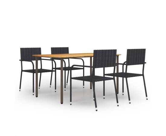 Set mobilier de grădină, 5 piese, negru, poliratan