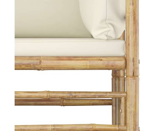 Set mobilier de grădină, 6 piese, perne alb crem, bambus, 4 image