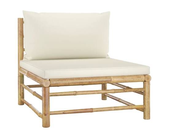 Set mobilier de grădină, 7 piese, perne alb crem, bambus, 5 image