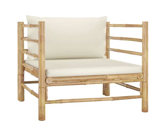 Set mobilier de grădină, 7 piese, perne alb crem, bambus, 7 image