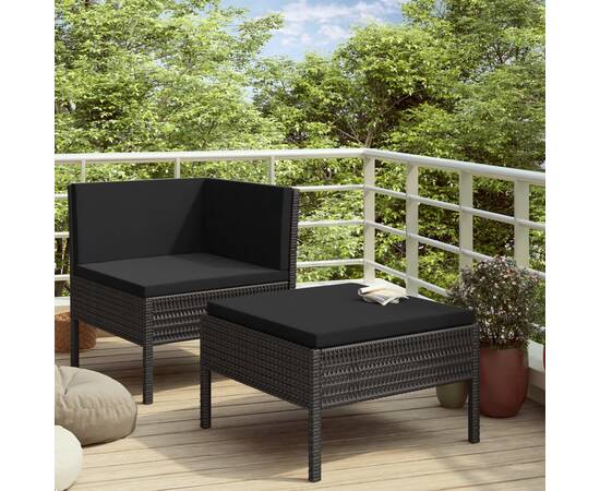 Set mobilier de grădină cu perne, 2 piese, negru, poliratan