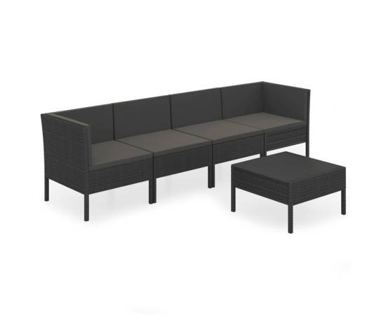 Set mobilier de grădină cu perne, 5 piese, negru, poliratan, 2 image