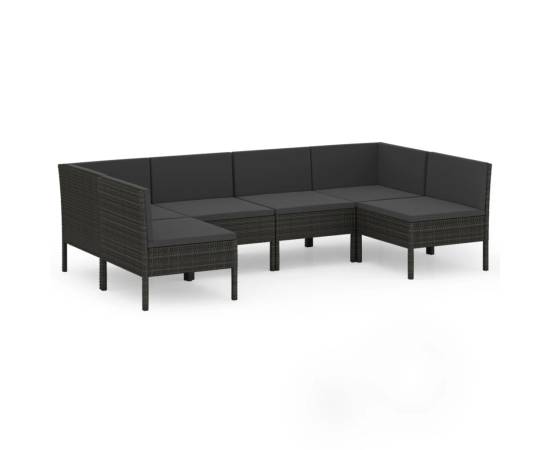 Set mobilier de grădină cu perne, 6 piese, negru, poliratan, 2 image