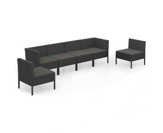 Set mobilier de grădină cu perne, 6 piese, negru, poliratan, 2 image