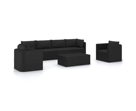 Set mobilier de grădină cu perne, 7 piese, negru, poliratan, 2 image