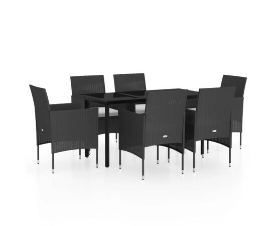 Set mobilier de grădină cu perne, 7 piese, negru, 2 image