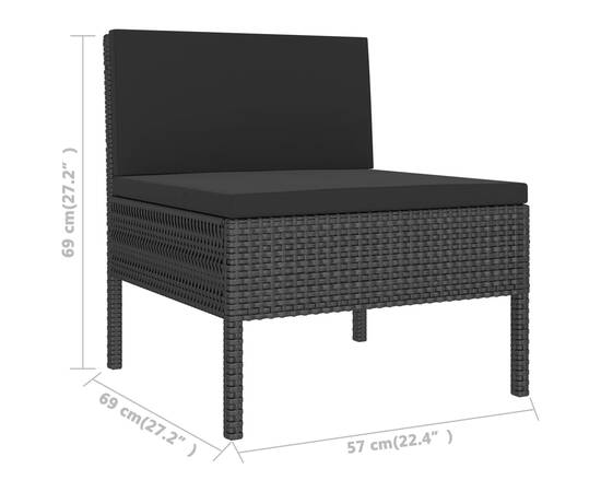 Set mobilier de grădină cu perne, 9 piese, negru, poliratan, 6 image