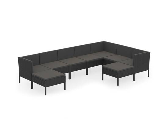 Set mobilier de grădină cu perne, 9 piese, negru, poliratan, 2 image