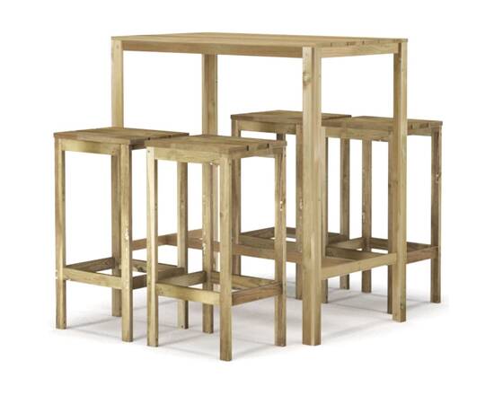 Set mobilier bar de grădină, 5 piese, lemn de pin tratat, 2 image