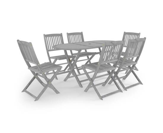 Set mobilier de grădină, 7 piese, gri, lemn masiv de acacia, 2 image