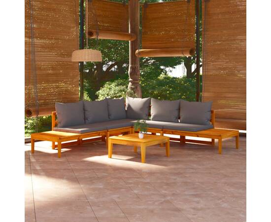 Set mobilier grădină cu perne gri închis, 4 piese, lemn acacia