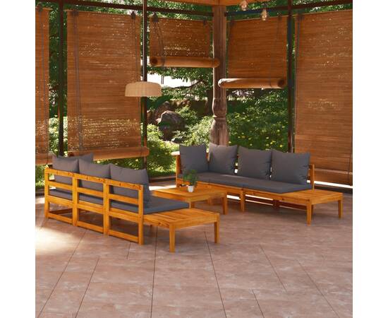 Set mobilier grădină cu perne gri închis, 5 piese, lemn acacia