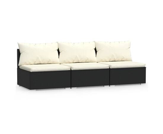 Canapea cu 3 locuri, cu perne, negru, poliratan, 2 image