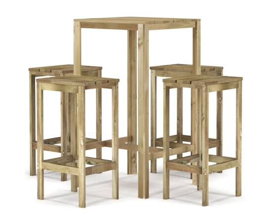 Set mobilier bar de grădină, 5 piese, lemn de pin tratat, 2 image