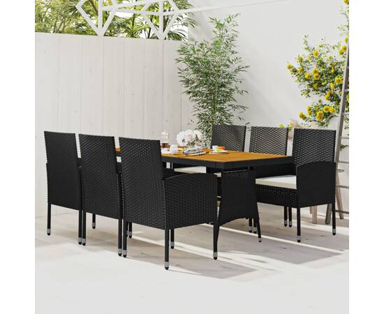 Set mobilier de exterior, 7 piese, negru, poliratan