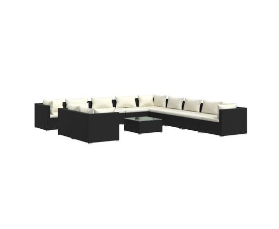 Set mobilier de grădină cu perne, 12 piese, negru, poliratan, 2 image