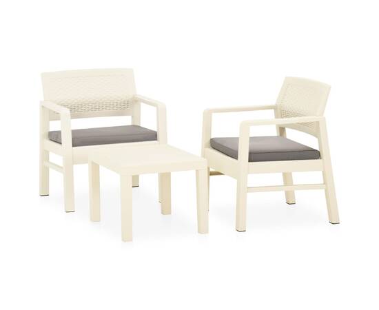 Set mobilier de grădină cu perne, 3 piese, alb, plastic, 2 image