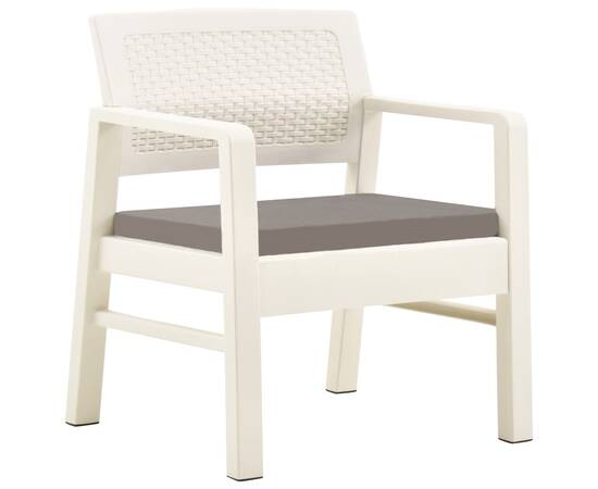 Set mobilier de grădină cu perne, 3 piese, alb, plastic, 3 image