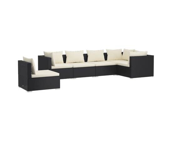 Set mobilier de grădină cu perne, 6 piese, negru, poliratan, 2 image