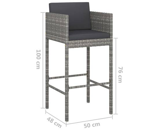 Set mobilier bar de grădină, cu perne, 3 piese, gri, poliratan, 9 image