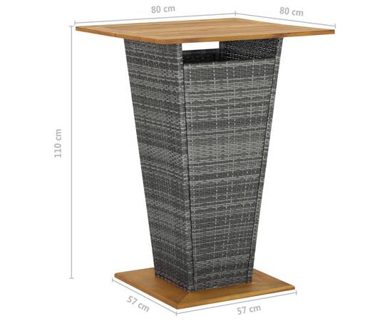 Set mobilier bar de grădină cu perne, 5 piese, gri, poliratan, 10 image