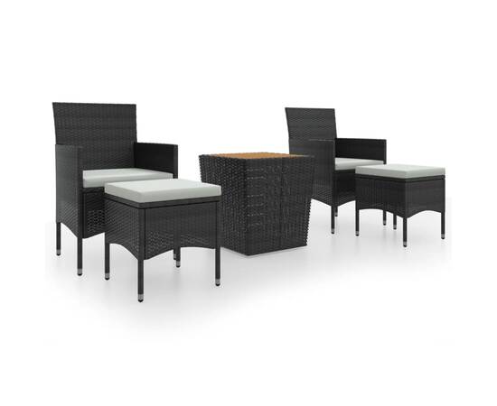 Set mobilier bistro, 5 piese, negru, poliratan și lemn acacia, 2 image