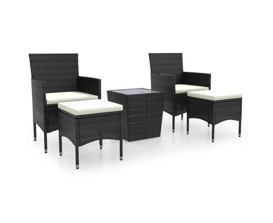 Set mobilier bistro, 5 piese, negru, poliratan/sticlă tratată, 2 image