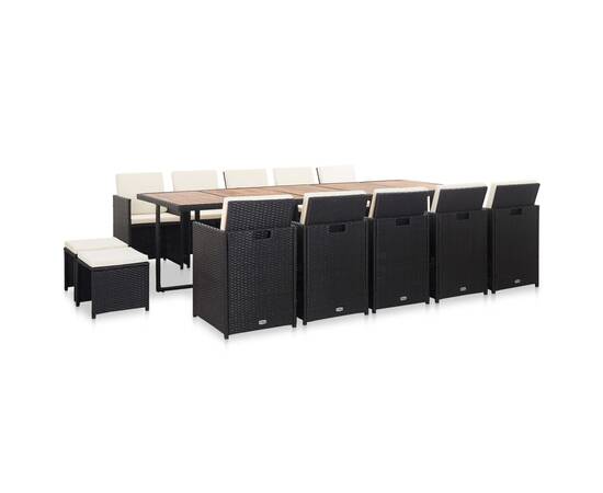 Set mobilier de exterior cu perne, 15 piese, negru, poliratan