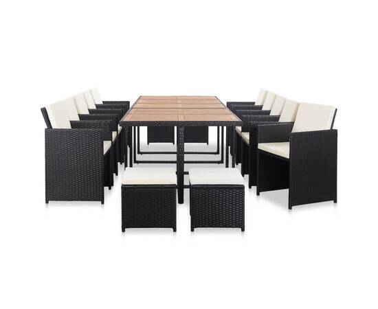 Set mobilier de exterior cu perne, 15 piese, negru, poliratan, 2 image