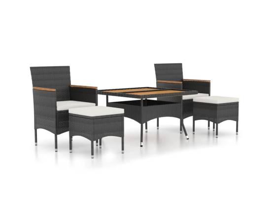 Set mobilier de grădină, 5 piese, negru, poliratan, lemn acacia, 2 image