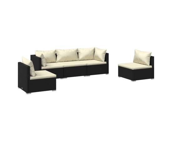 Set mobilier de grădină cu perne, 5 piese, negru, poliratan, 2 image